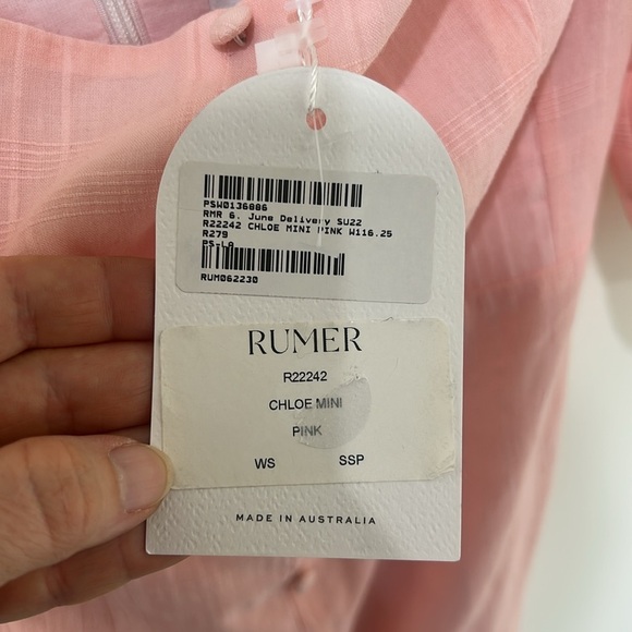 NWT RUMER THE LABEL Chloe Mini Light Pink 100% Linen Dress Size Small - Picture 11 of 15